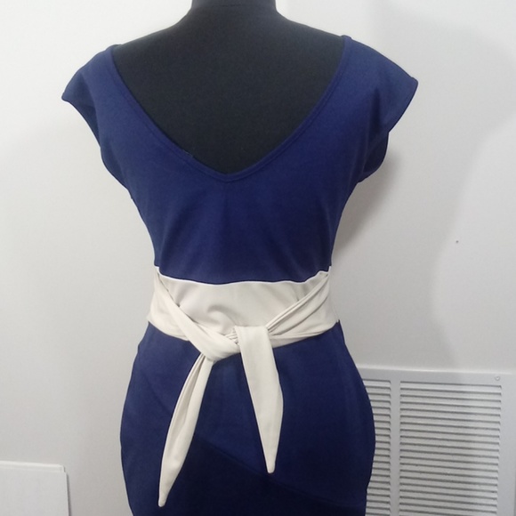 Blue and cream belted dress aline - Picture 4 of 7